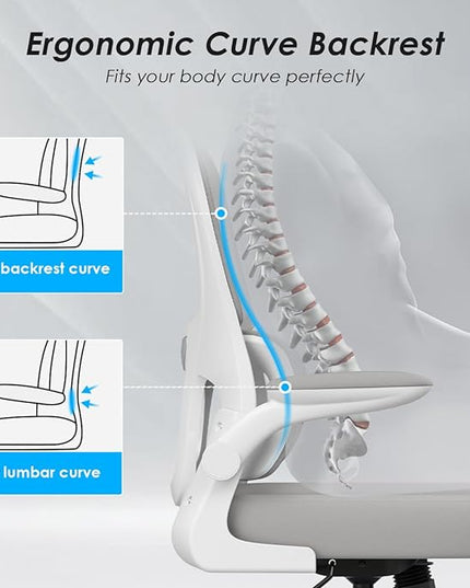 Soohow Ergonomic Home Office Chair, Mesh Desk Chair with Lumbar Support, Comfy Computer Desk Chair with Flip Armrest Rolling Wheels, Grey. - LeafyLoom