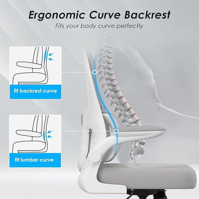 Soohow Ergonomic Home Office Chair, Mesh Desk Chair with Lumbar Support, Comfy Computer Desk Chair with Flip Armrest Rolling Wheels, Grey. - LeafyLoom