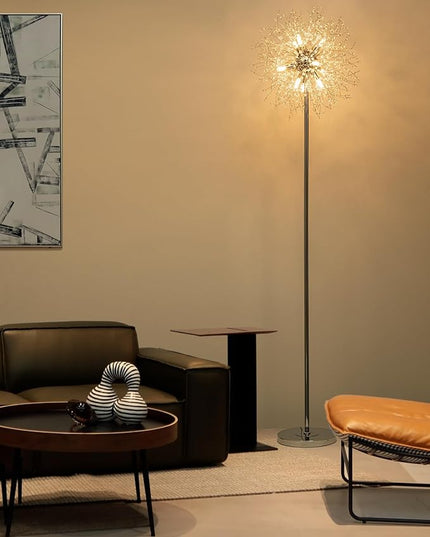Modern Crystal Floor Lamp (9-Light, 70-Inch, Chrome), Standing Lamp with Footswitch, LED Floor Lamp for Living Room, Girls Room, Bedroom, Dresser, Office (Bulbs NOT Included) - LeafyLoom