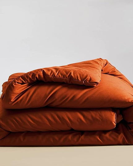Rust Comforter Sets Burnt Orange Bedding Set Cal King Reddish Caramel Color Terracotta Bed Set 3 Pieces Women Lightweight Solid Burnt Orange Color Blanket Rust Quilts Breathable Bed Comforter - LeafyLoom