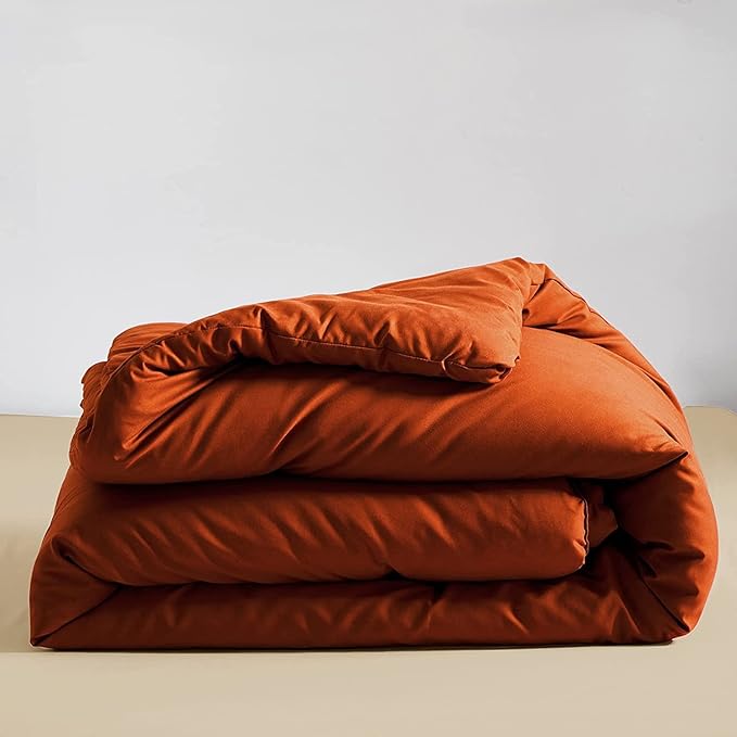 Rust Comforter Sets Burnt Orange Bedding Set Cal King Reddish Caramel Color Terracotta Bed Set 3 Pieces Women Lightweight Solid Burnt Orange Color Blanket Rust Quilts Breathable Bed Comforter - LeafyLoom