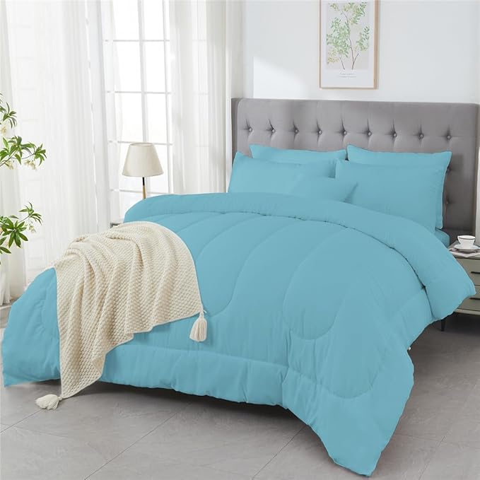 3 Piece Solid Color All Season Bedding Comforter Set Microfiber Soft Lightweight Bedding Set for Kids Teens Adults Room Decor with 1 Comforter and 2 Pillowcases Full - LeafyLoom