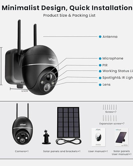 ieGeek 5MP Security Cameras Wireless Outdoor, Solar Outdoor Security Cameras System 360° PTZ with Spotlight & Siren, 2.4Ghz Outdoor Cameras for Home Security,Color Night Vision, Compatible with Alexa ieGeek
