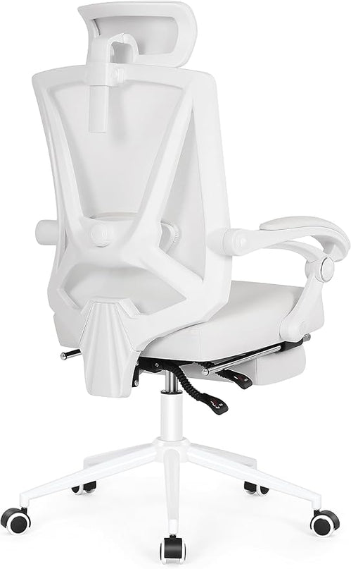 Misolant Ergonomic Office Chair with Footrest, Ergonomic Desk Chair with Adjustable 2D Lumbar Support, High Back Office Chair with Adjustable Headrest, Comfortable Leather Office Chair - LeafyLoom