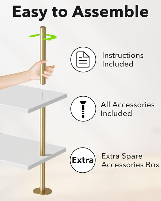 Ladder Shelf Bookcase 5 Tier, Extra Sturdy Modern Bookshelf Wall Mounted, Tall Standing Open Shelf White and Gold, Industrial Metal Frame with Wooden Shelf - LeafyLoom