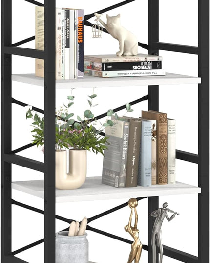 Yoobure 4 Tier Bookshelf - Small Book Shelf Industrial Bookcase, Narrow Book Case Book Storage Organizer for CD/Movie/Book, Bookshelves for Bedroom Office Living Room White - LeafyLoom