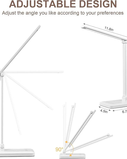 LED Desk Lamp with USB Charging Port Whole White for Home Office Essentials Table Lamp with Eye-Caring 4 Color Temperature Touch Control Stepless Dimming Desk Light for College Dorm - LeafyLoom