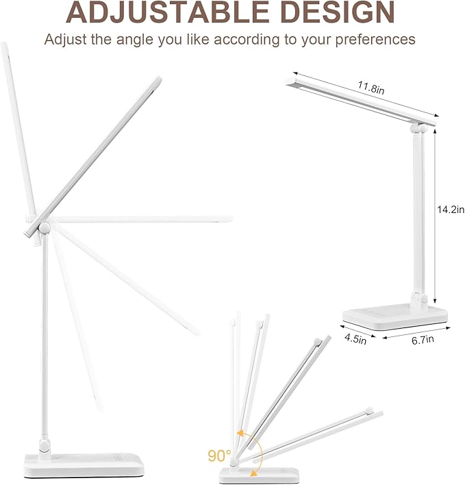 LED Desk Lamp with USB Charging Port Whole White for Home Office Essentials Table Lamp with Eye-Caring 4 Color Temperature Touch Control Stepless Dimming Desk Light for College Dorm - LeafyLoom