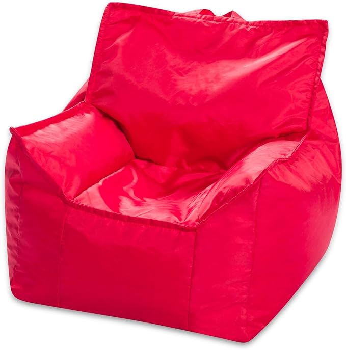 Posh Creations Bean Bag Chair Structured Comfy Seat Use for Gaming, Reading and Watching TV, Newport, Red - LeafyLoom