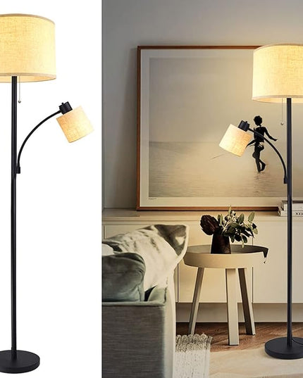 DLLT Living Room Standing Floor Lamps for Reading, Modern Tall Pole Lamp for Contemporary Home with Adjustable Side Light, Mid-Century Industrial Lighting with Drum Shade for Bedroom, Office, Metal - LeafyLoom