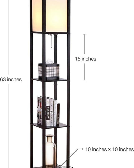 Brightech Maxwell - Modern Shelf Floor Lamp with Shade and LED Bulb Corner Display Lamps Shelves for Living Room, Bedroom Office Black - LeafyLoom