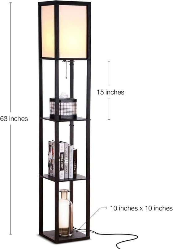 Brightech Maxwell - Modern Shelf Floor Lamp with Shade and LED Bulb Corner Display Lamps Shelves for Living Room, Bedroom Office Black - LeafyLoom