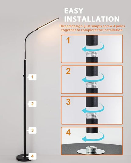 LED Floor Lamp with Remote Touch Control,Dimmable 15W Pole Lamps for Living Room,70'' Adjustable Height Standing Reading Light with 10 Brightness/5 Timer/3 Colors for Lash Tatto Esthetician - LeafyLoom