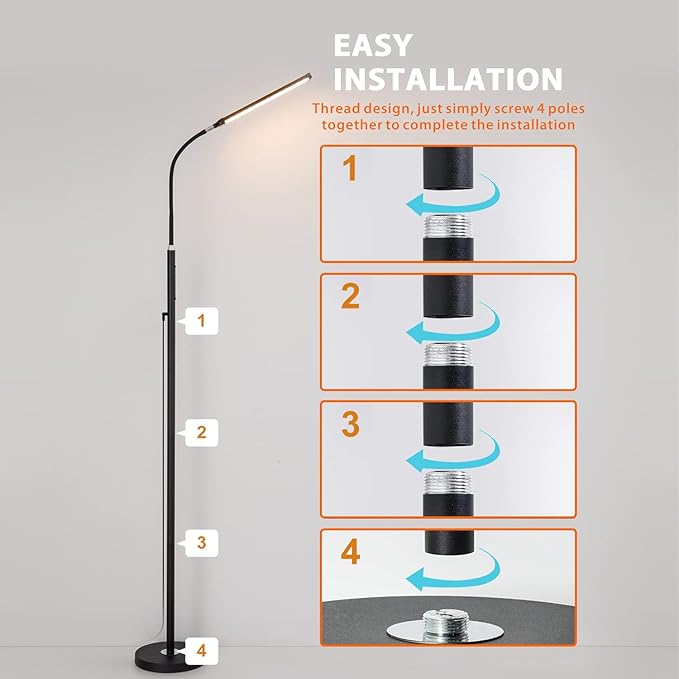 LED Floor Lamp with Remote Touch Control,Dimmable 15W Pole Lamps for Living Room,70'' Adjustable Height Standing Reading Light with 10 Brightness/5 Timer/3 Colors for Lash Tatto Esthetician - LeafyLoom