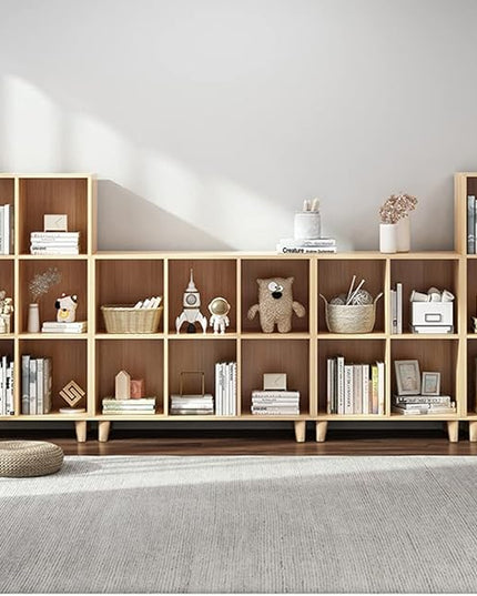 IOTXY Freestanding Open Cubes Bookcase - 2-Tier Floor Standing Wooden Storage Display Cabinet Organizer with Legs for Home Office, 6-Cubes Open Shelf Low Short Bookshelf, Oak - LeafyLoom