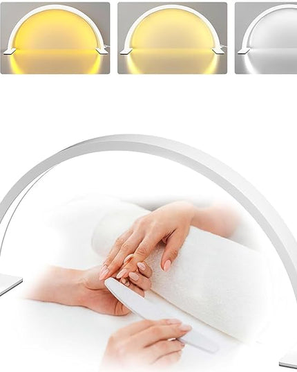 Half Moon Lamp for Naiil Desk 3000-6000k 50w LED Lash Lamp for Lash Extension Led Light for Nails tech, Stepless Dimming 3 Color Led Light for Nails Tech (White, 23IN) - LeafyLoom