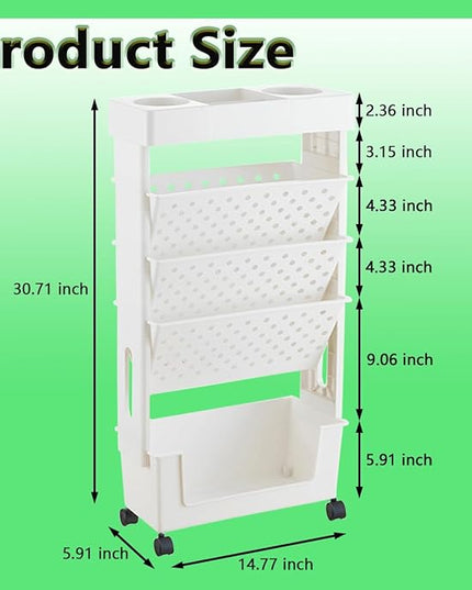 5 Tier Book Rack Storage Bookshelf,Rolling Small Bookshelf for Small Spaces with Double Sided Storage,Kids Bookshelf for Childrens Students in The Classroom Bedroom Library Study - LeafyLoom