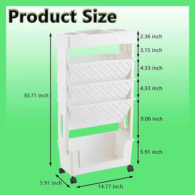 5 Tier Book Rack Storage Bookshelf,Rolling Small Bookshelf for Small Spaces with Double Sided Storage,Kids Bookshelf for Childrens Students in The Classroom Bedroom Library Study - LeafyLoom