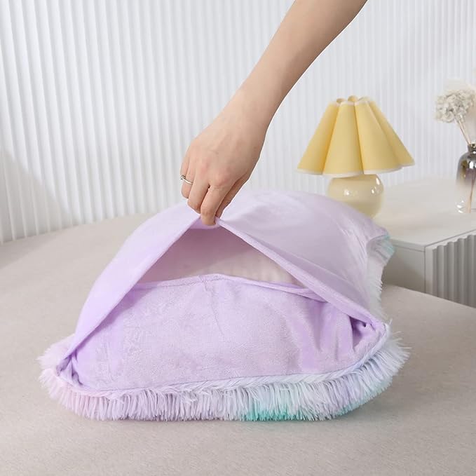 WINLIFE Shaggy Bedding Comforter Set Faux Fur Flannel Furry Comforter Microfiber Plush Comforter Sets Pastel Gradient Ombre Tie Dye MultiColor Bedding for Girls Adults (3Pcs, Full, Teal Purple) - LeafyLoom