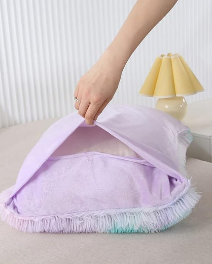 WINLIFE Shaggy Bedding Comforter Set Faux Fur Flannel Furry Comforter Plush Comforter Sets Pastel Gradient Ombre Tie Dye Purple Blue Teal Bedding for Girls Adults (3Pcs, Twin, Teal Purple) - LeafyLoom