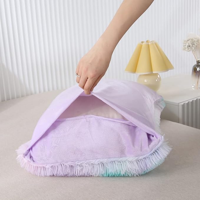 WINLIFE Shaggy Bedding Comforter Set Faux Fur Flannel Furry Comforter Plush Comforter Sets Pastel Gradient Ombre Tie Dye Purple Blue Teal Bedding for Girls Adults (3Pcs, Twin, Teal Purple) - LeafyLoom
