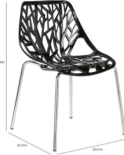 CangLong Modern Mid Century Plastic Shell Hollow Matal Legs Dining Chairs, set of 4, Black - LeafyLoom