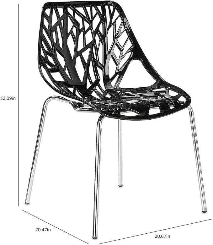 CangLong Modern Mid Century Plastic Shell Hollow Matal Legs Dining Chairs, set of 4, Black - LeafyLoom