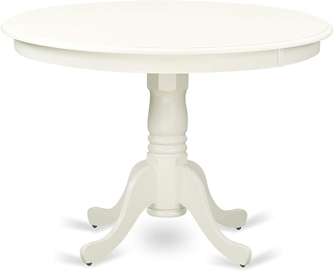 East West Furniture Hartland 5 Piece Set Includes a Round Dining Table with Pedestal and 4 Kitchen Chairs, 42x42 Inch, Linen White - LeafyLoom