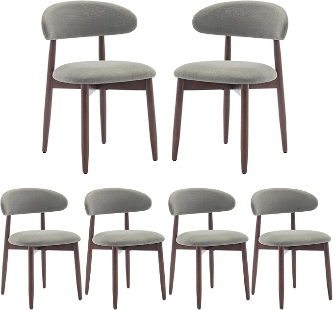 COLAMY Wooden Dining Chairs Set of 6, Modern Fabric Upholstered Kitchen Side Chairs, Farmhouse Dining Room Chair with Foot Pegs, Green - LeafyLoom