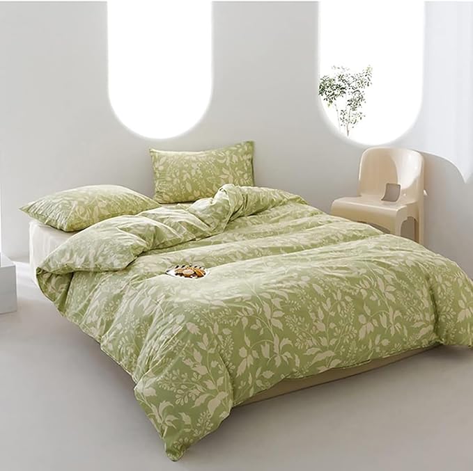 Green Botanical Comforter Set Full Sage Green Floral Comforter Cotton Women Girls Matcha Green Floral Plant Quilts Garden Bohemian Sage Green Blanket Rustic Leaf Blossom Full Bed Comforter - LeafyLoom