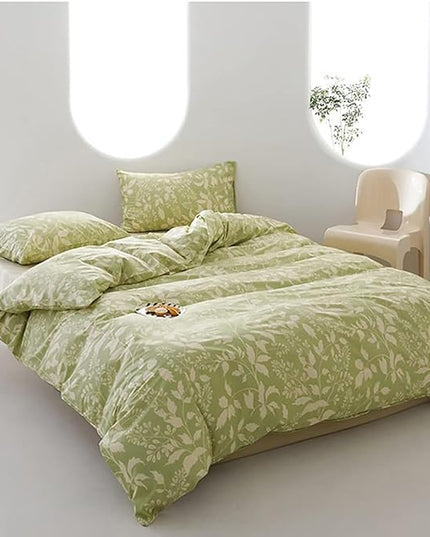 Green Botanical Comforter Set Cal King Sage Green Floral Comforter Cotton Women Girls Matcha Green Floral Plant Bohemian Sage Green Blanket Rustic Leaf Blossom California King Bed Comforter - LeafyLoom