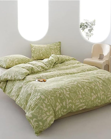 Green Botanical Comforter Set Queen Sage Floral Comforter Women Girls Matcha Green Floral Plant Quilts Garden Bohemian Sage Green Blanket Rustic Leaf Blossom Queen Bed Comforter Queen - LeafyLoom