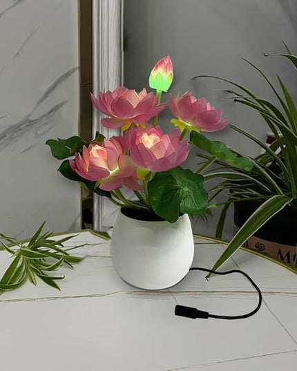 Colorful LED Lotus Flower Lamp Buddha Lamp for Cabinet Buddhist Altar - Artificial Lotus Flower Lamp for Home Living Room Desktop Decor (Colour Light) - LeafyLoom