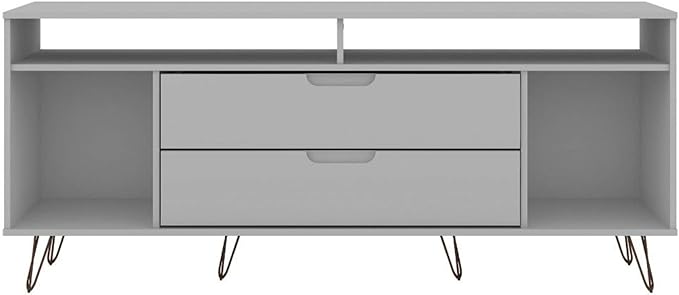 Manhattan Comfort Rockefeller Modern 2 Drawers Living Room Television Stand with Metal Legs, 62.99", White - LeafyLoom