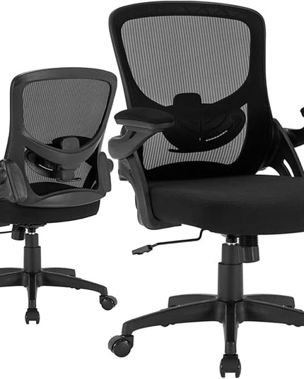 Ergonomic Mesh Office Chair, Comfy Desk Chair with Flip up Armrests, Swivel Computer Desk Chair with Adjustable Lumbar Support and Height for Home Office, 300 lbs Capacity - LeafyLoom