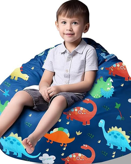 Stuffed Animal Storage Bean Bag Chairs(No Filler) Toy Organizer Bags Chair Cover for Kids Cotton Canvas Beanbag with Zipper Organizing Keep Room your Plush Toys and More Organized - LeafyLoom