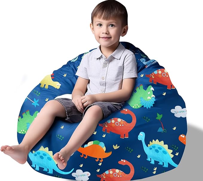 Stuffed Animal Storage Bean Bag Chairs(No Filler) Toy Organizer Bags Chair Cover for Kids Cotton Canvas Beanbag with Zipper Organizing Keep Room your Plush Toys and More Organized - LeafyLoom