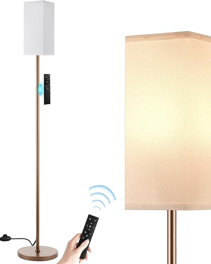 Ambimall Remote Control Floor Lamp, Stepless Dimmable, 64 Inches Tall, Include 9W Bulb, Standing Lamp for Living Room Bedroom Office (White & Brown) - LeafyLoom