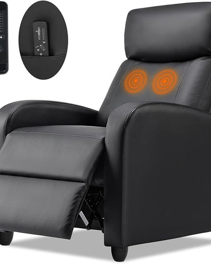 Recliner Chair for Adults, Massage Reclining Chair for Living Room, Adjustable Modern Recliners Chair, Home Theater Seating Single Sofa Recliner with Padded Seat Backrest (Deep Black) - LeafyLoom