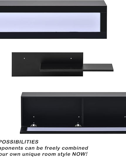 NicBex Wall Mount Floating TV Stand for 95+ Inch TV LED Entertainment Center Media Storage Console Table with 4 Media Storage Cabinets and 2 Shelves for Living Room,Bedroom, 95 Inch,Black - LeafyLoom