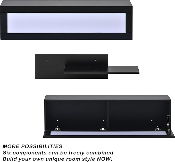 NicBex Wall Mount Floating TV Stand for 95+ Inch TV LED Entertainment Center Media Storage Console Table with 4 Media Storage Cabinets and 2 Shelves for Living Room,Bedroom, 95 Inch,Black - LeafyLoom
