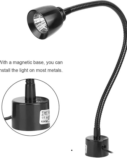 CHICIRIS 7W LED Machine Tool Lamp, Metal LED Working Light with Magnetic Base, Flexible Gooseneck Work Lamp, for Reading Lamp, Headboard CNC Punching Machine US Plug - LeafyLoom