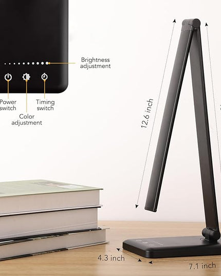 Led Desk Lamp, Desk Lamp with USB Charging Port, 5 Color Modes, 10 Brightness, Natural Light, Eye Caring Reading Lamp, Desk Light for Home Office, Table Lamp, Touch Control, Auto-Timer, Black - LeafyLoom