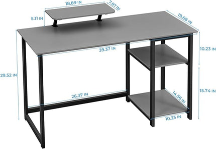 GreenForest Computer Desk with Monitor Stand,39 inch Home Office Desk with Reversible Storage Shelves,Modern Small Writing Desk Study Table,Work Form Home,Grey - LeafyLoom