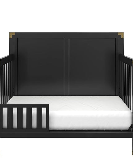 Baby Relax Miles 5-in-1 Convertible Crib, Solid Pine Wood, Black - LeafyLoom