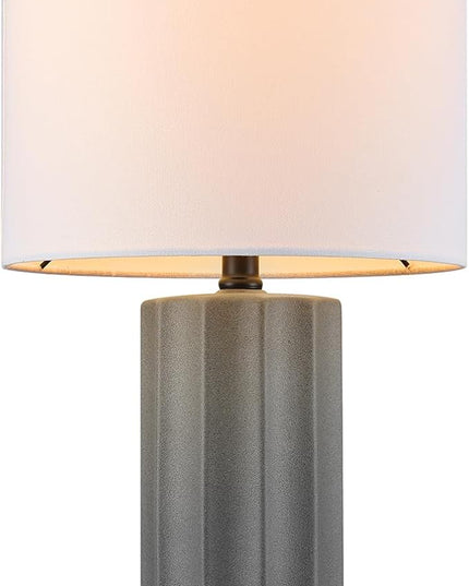 Globe Electric 61000061 20" Ribbed Ceramic Table Lamp, Dark Gray Concrete Finish, White Linen Shade, On/Off Rotary Switch on Socket, for Living Room, Bedroom, Office, Home Décor - LeafyLoom