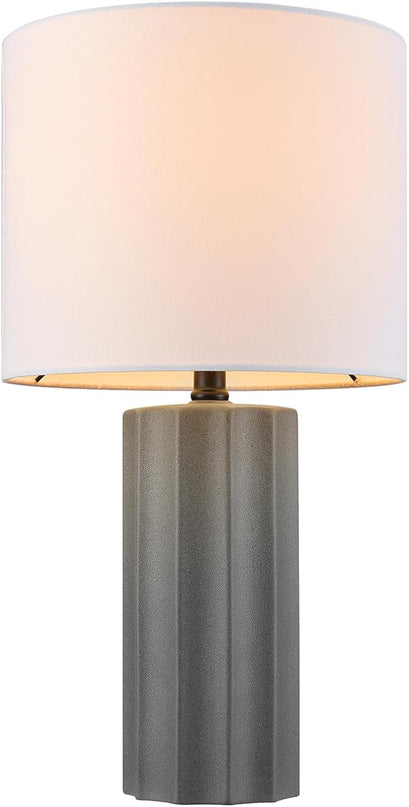 Globe Electric 61000061 20" Ribbed Ceramic Table Lamp, Dark Gray Concrete Finish, White Linen Shade, On/Off Rotary Switch on Socket, for Living Room, Bedroom, Office, Home Décor - LeafyLoom