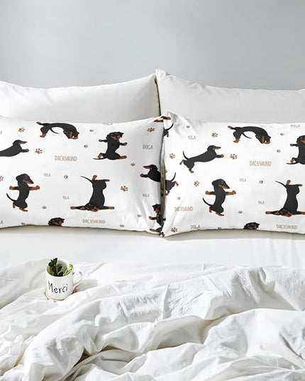 Feelyou Sausage Dog Bedding Set Boys Dachshund Comforter Set for Kids Teens Ultra Soft Puppy Dog Comforter Kawaii Pet Brown Duvet Set Room Decor Queen Size Quilt Set - LeafyLoom