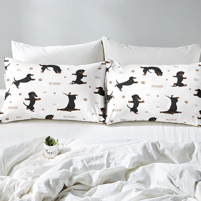 Feelyou Sausage Dog Bedding Set Boys Dachshund Comforter Set for Kids Teens Ultra Soft Puppy Dog Comforter Kawaii Pet Brown Duvet Set Room Decor Queen Size Quilt Set - LeafyLoom