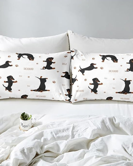 Feelyou Sausage Dog Bedding Set Boys Dachshund Comforter Set for Kids Teens Ultra Soft Puppy Dog Comforter Kawaii Pet Brown Duvet Set Room Decor Twin Size Quilt Set - LeafyLoom